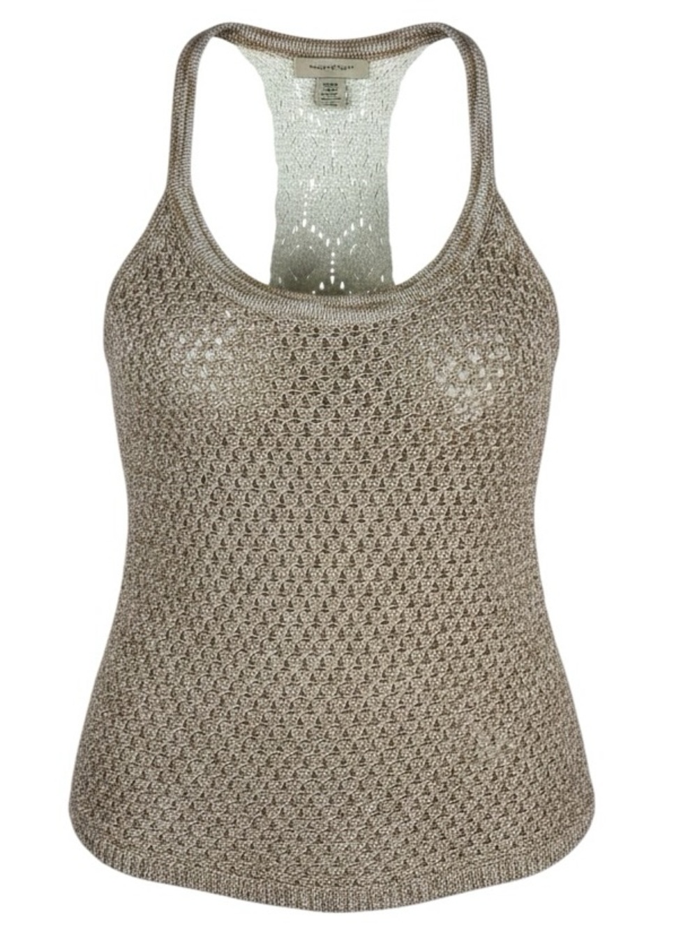 Lucky Brand Cream Gold Metallic Crochet Knit Racerback Tank Boho Coastal Chic L